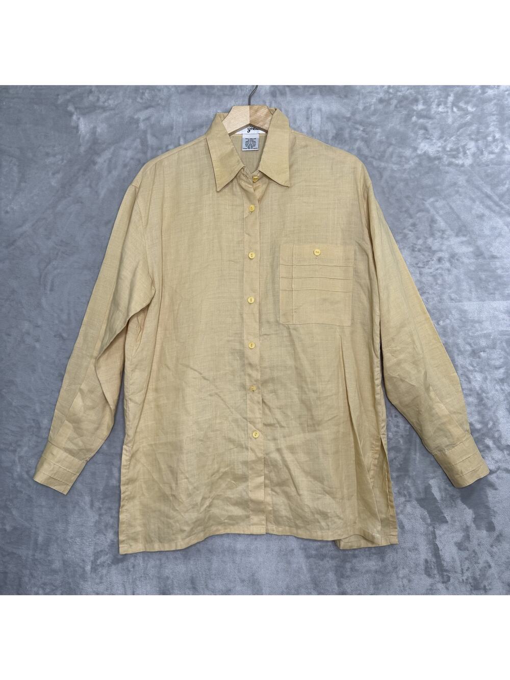 Ann Gerlin Shirt Womens L Yellow 100% Linen Button Up Tunic Langenlook Macau
